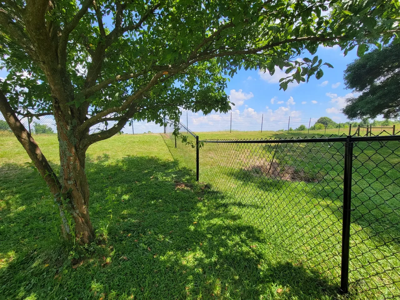 Black chain-link fence following changing ground contour in Ashville Alabama
