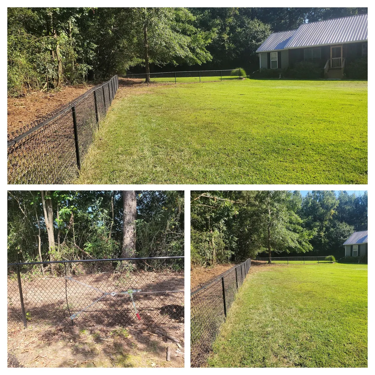 Repaired black chain-link fence on Painter Road near Susan Moore and Blountsville Alabama